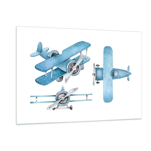 Impression sur verre - Image sur verre - Avions rétro bleus sur fond blanc pour enfants - 120x80cm - Un gagnant né - Décoration murale moderne pour le salon et la chambre ARTTOR