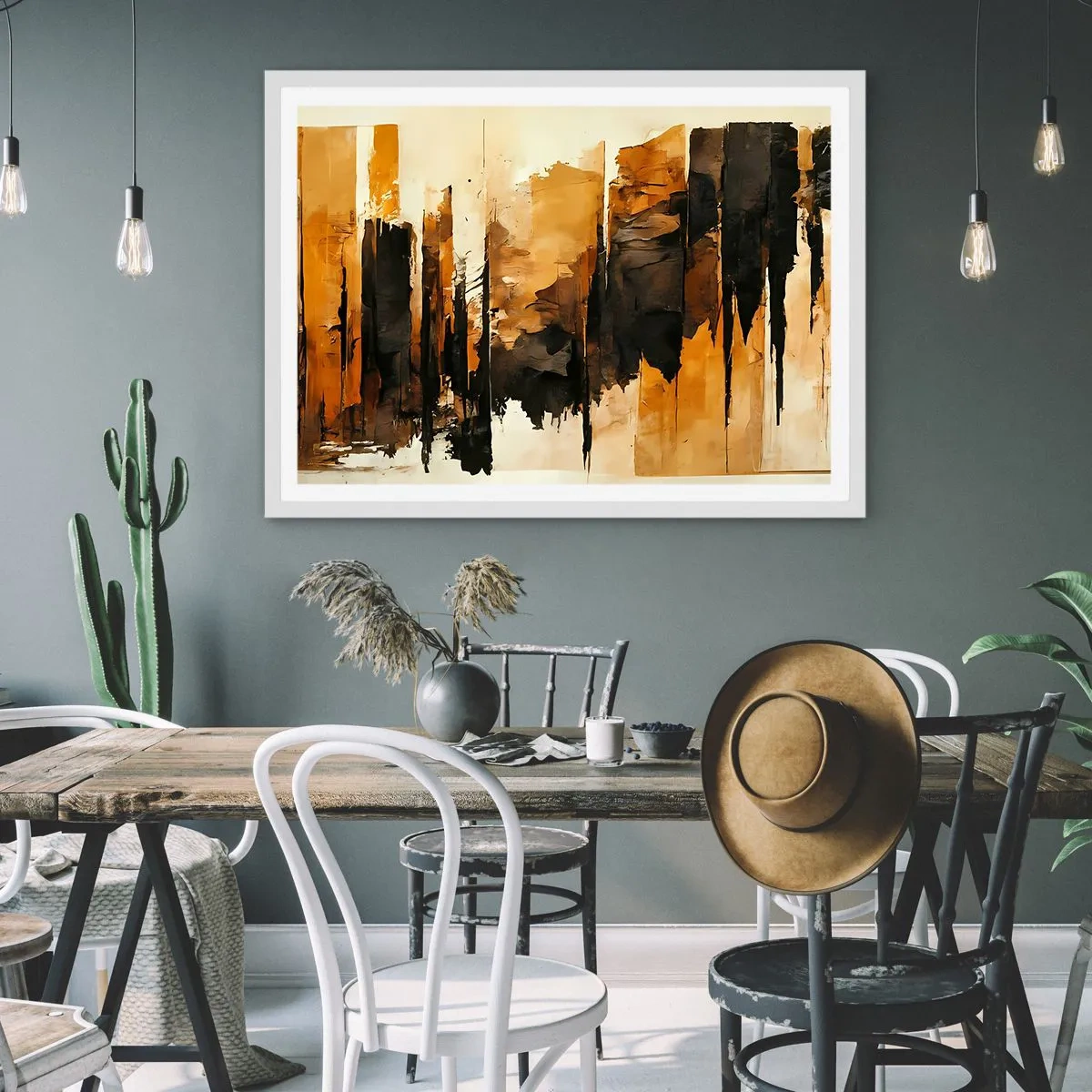 Affiche dans un cadre blanc - Poster - Harmonie de noir et d'or - 50x40 cm