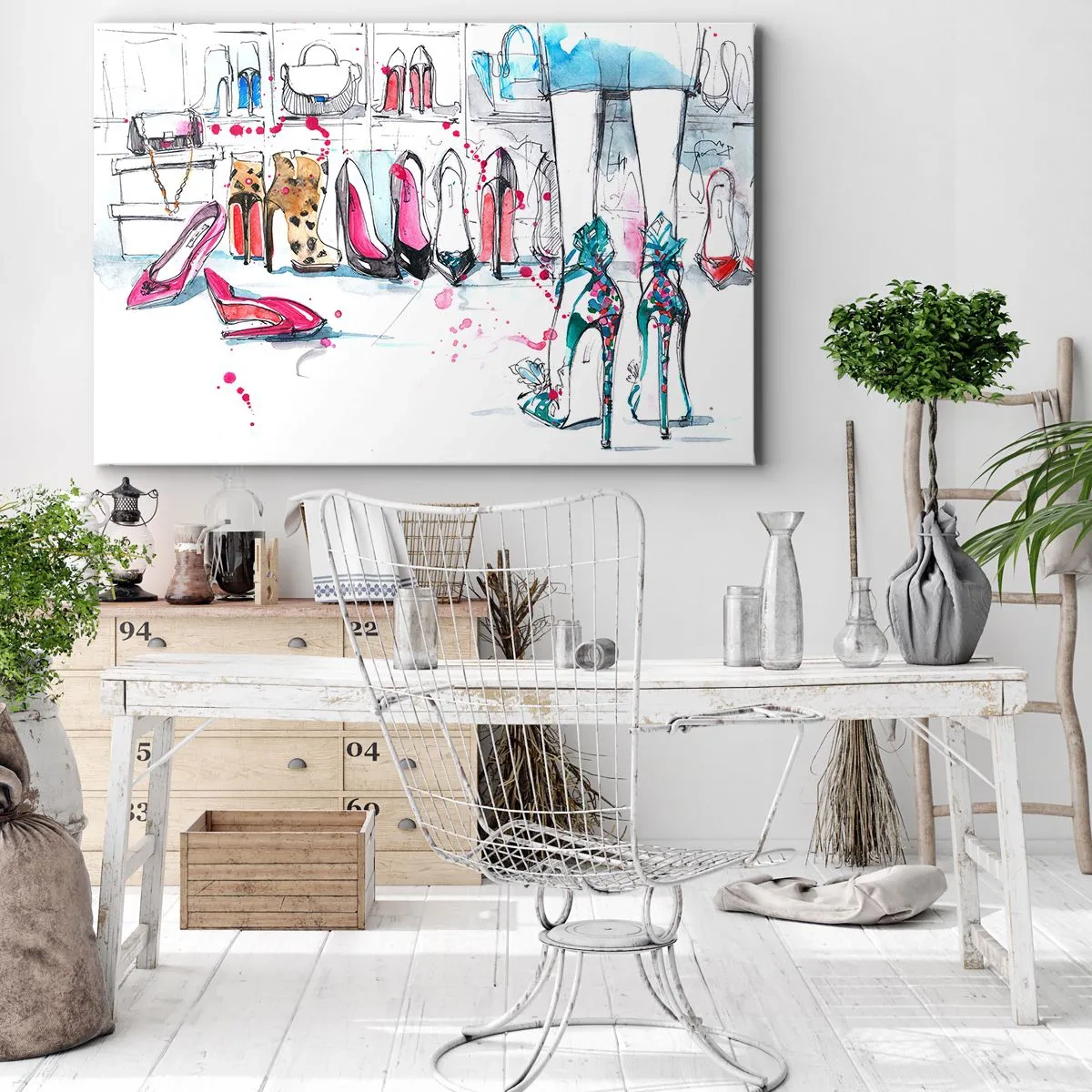 Impression sur toile - Image sur toile - Graphismes artistiques mettant en vedette des talons hauts et des accessoires - 70x50cm - Sésame, ouvre-toi - Décoration murale moderne pour le salon et la chambre ARTTOR