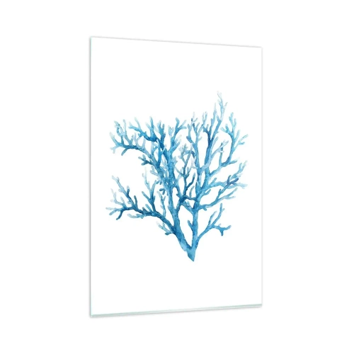 Impression sur verre - Image sur verre - Corail bleu sur fond blanc avec une touche minimaliste - 80x120cm - Filigrane nautique - Décoration murale moderne pour le salon et la chambre ARTTOR