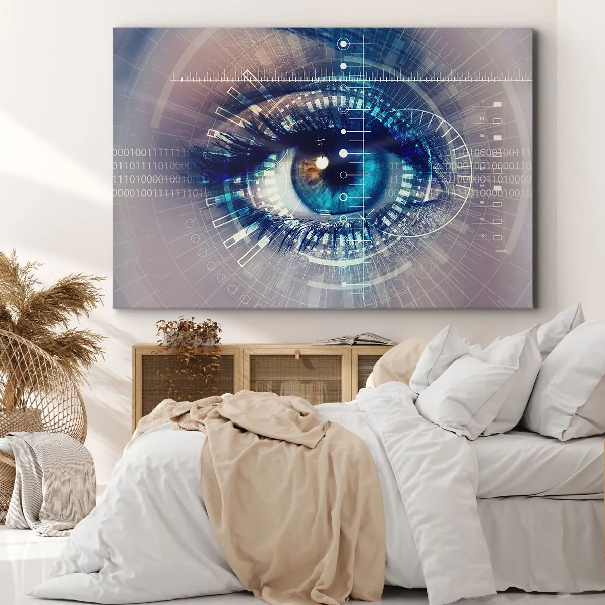 Impression sur toile - Image sur toile - Un œil technologique avec une interface futuriste - 120x80cm - Tu penses que tu me connais - Décoration murale moderne pour le salon et la chambre ARTTOR