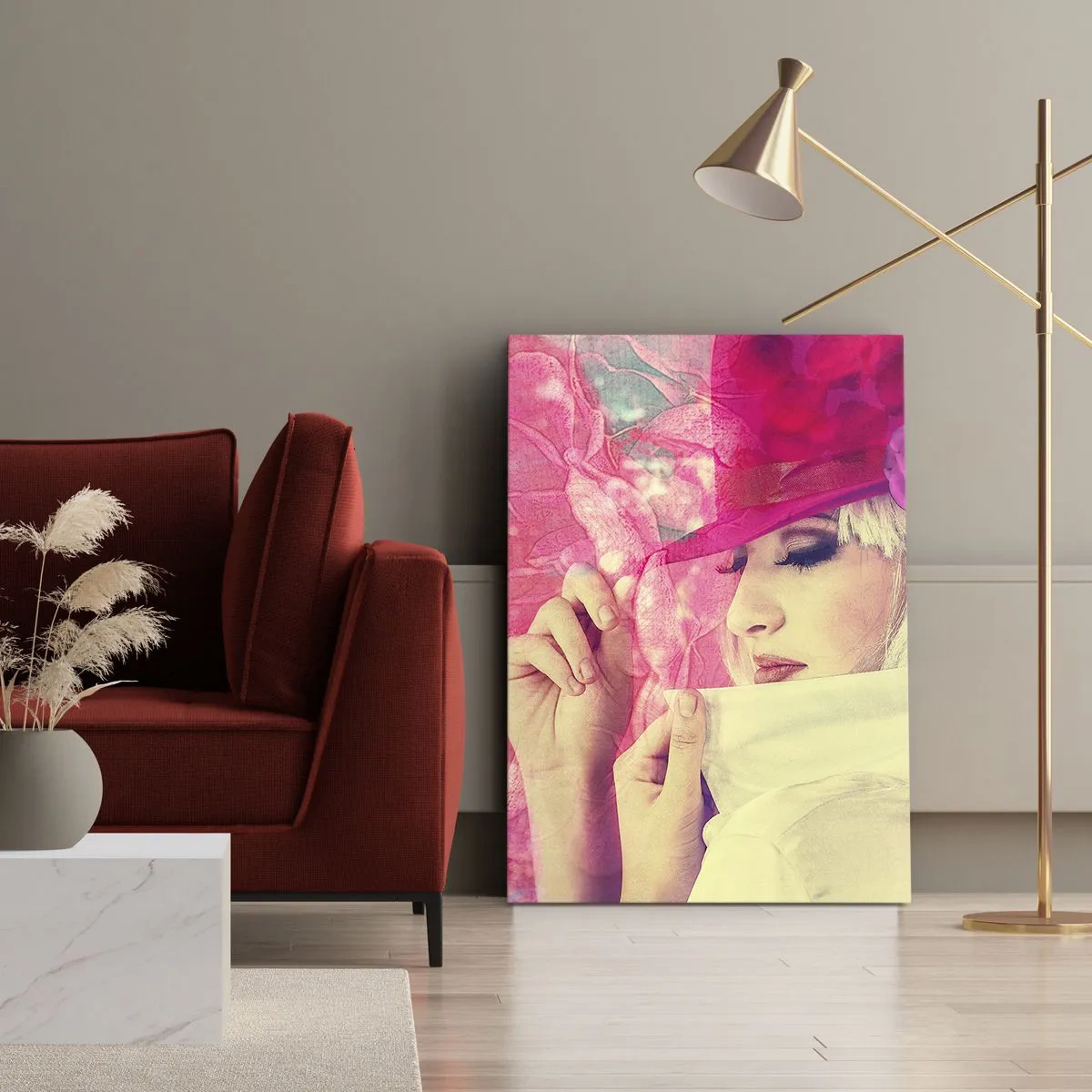 Impression sur toile - Image sur toile - Portrait rétro dans une brume rose - 45x80 cm