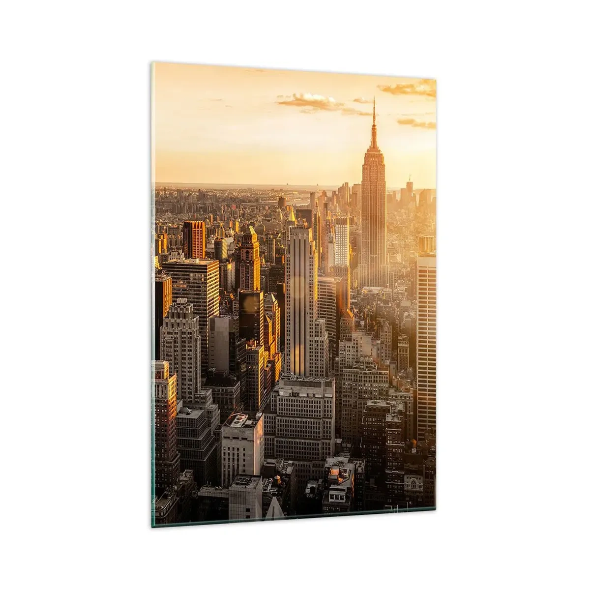 Impression sur verre - Image sur verre - Skyline de New York au coucher du soleil avec vue sur l'Empire State Building - 80x120cm - Grandir au soleil - Décoration murale moderne pour le salon et la chambre ARTTOR