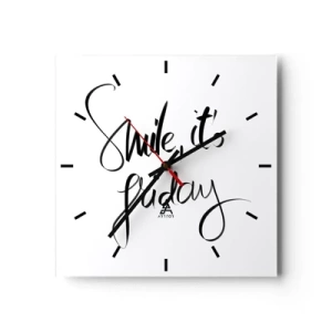 Horloge murale - Pendule murale - Lettrage noir et blanc Souriez, c'est vendredi - 30x30cm - Joie réelle - Décoration murale moderne pour le salon et la chambre ARTTOR