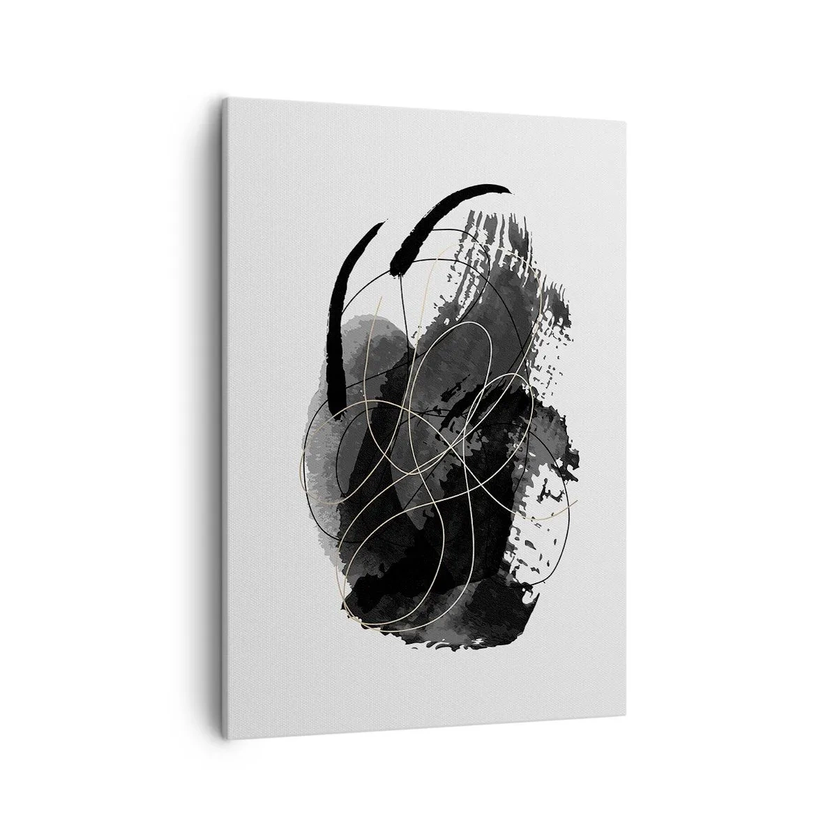 Impression sur toile - Image sur toile - Abstraction en noir et or sur fond blanc - 50x70cm - Fait de noir - Décoration murale moderne pour le salon et la chambre ARTTOR