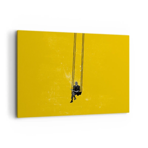 Impression sur toile - Image sur toile - Une personne sur une balançoire sur un fond jaune intense - 100x70cm - Un jour comme tous les jours - Décoration murale moderne pour le salon et la chambre ARTTOR