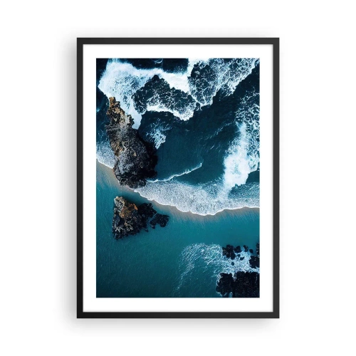 Affiche dans un cadre noir - Poster - Vue des vagues de l'océan s'écrasant contre les rochers - 50x70cm - Enveloppé par les vagues - Décoration murale moderne pour le salon et la chambre ARTTOR