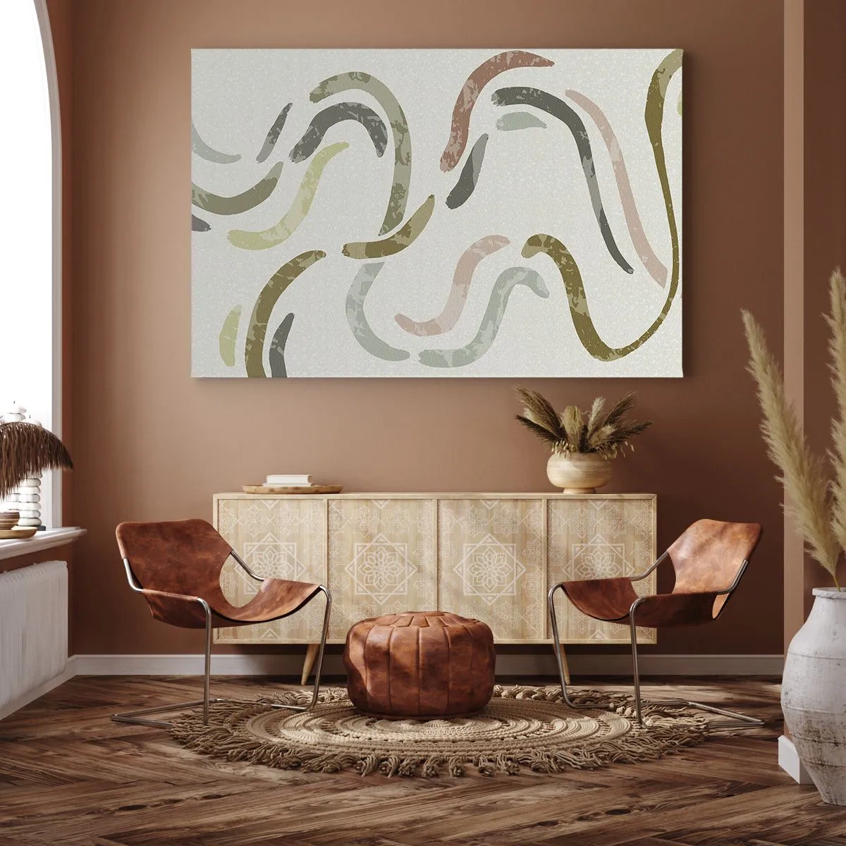 Impression sur toile - Image sur toile - Arcs abstraits aux couleurs pastel - 70x50cm - Une joyeuse danse de l'abstraction - Décoration murale moderne pour le salon et la chambre ARTTOR