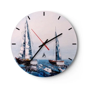 Horloge murale - Pendule murale - Deux voiliers sur une mer agitée dans un style pictural - 30x30cm - Confrérie du vent - Décoration murale moderne pour le salon, la cuisine et la chambre ARTTOR