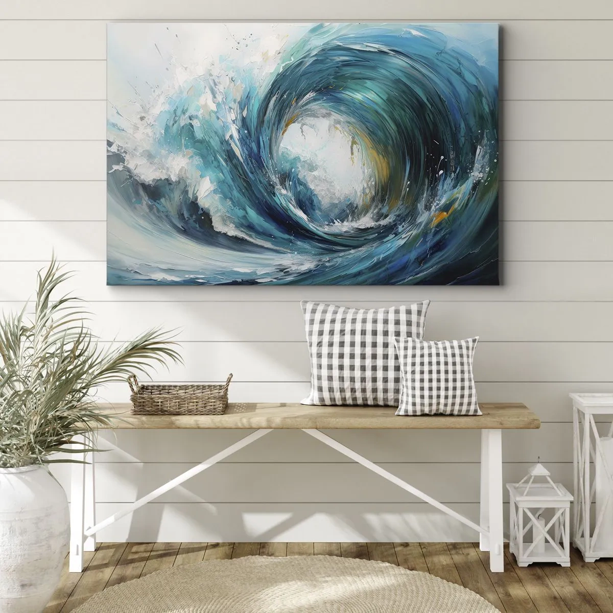 Impression sur toile - Image sur toile - Une vague dynamique dans les tons bleu et turquoise - 120x80cm - Portail maritime - Décoration murale moderne pour le salon et la chambre ARTTOR