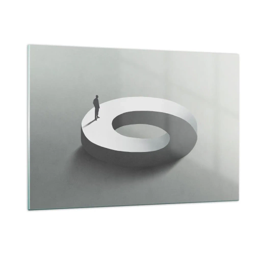 Impression sur verre - Image sur verre - Une silhouette minimaliste d'un homme sur une bague blanche - 120x80cm - Et sois intelligent ici - Décoration murale moderne pour le salon et la chambre ARTTOR
