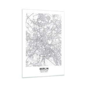 Impression sur verre - Image sur verre - Carte détaillée de la ville en noir et blanc - 80x120cm - Fleur de Berlin - Décoration murale moderne pour le salon et la chambre ARTTOR