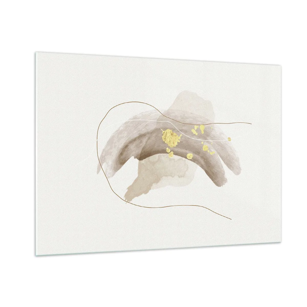 Impression sur verre - Image sur verre - Abstraction beige et or avec des lignes et des formes délicates - 100x70cm - rencontré dans l'espace - Décoration murale moderne pour le salon et la chambre ARTTOR