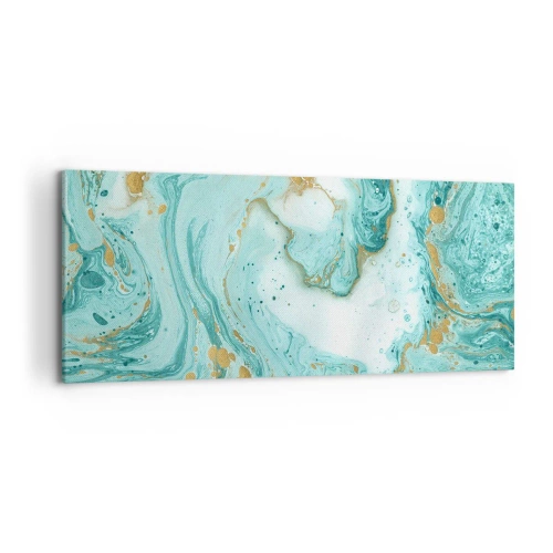Impression sur toile - Image sur toile - Marbre turquoise avec des accents dorés dans une composition abstraite - 120x50cm - Sous la grande vague de l'ère Edo - Décoration murale moderne pour le salon et la chambre ARTTOR