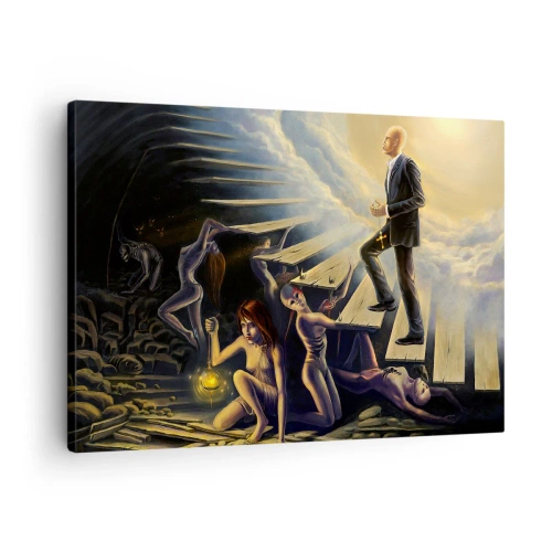 Impression sur toile - Image sur toile - Une scène symbolique du chemin vers la lumière à travers un escalier délabré - 70x50cm - Voyage dantesque vers la lumière - Décoration murale moderne pour le salon et la chambre ARTTOR
