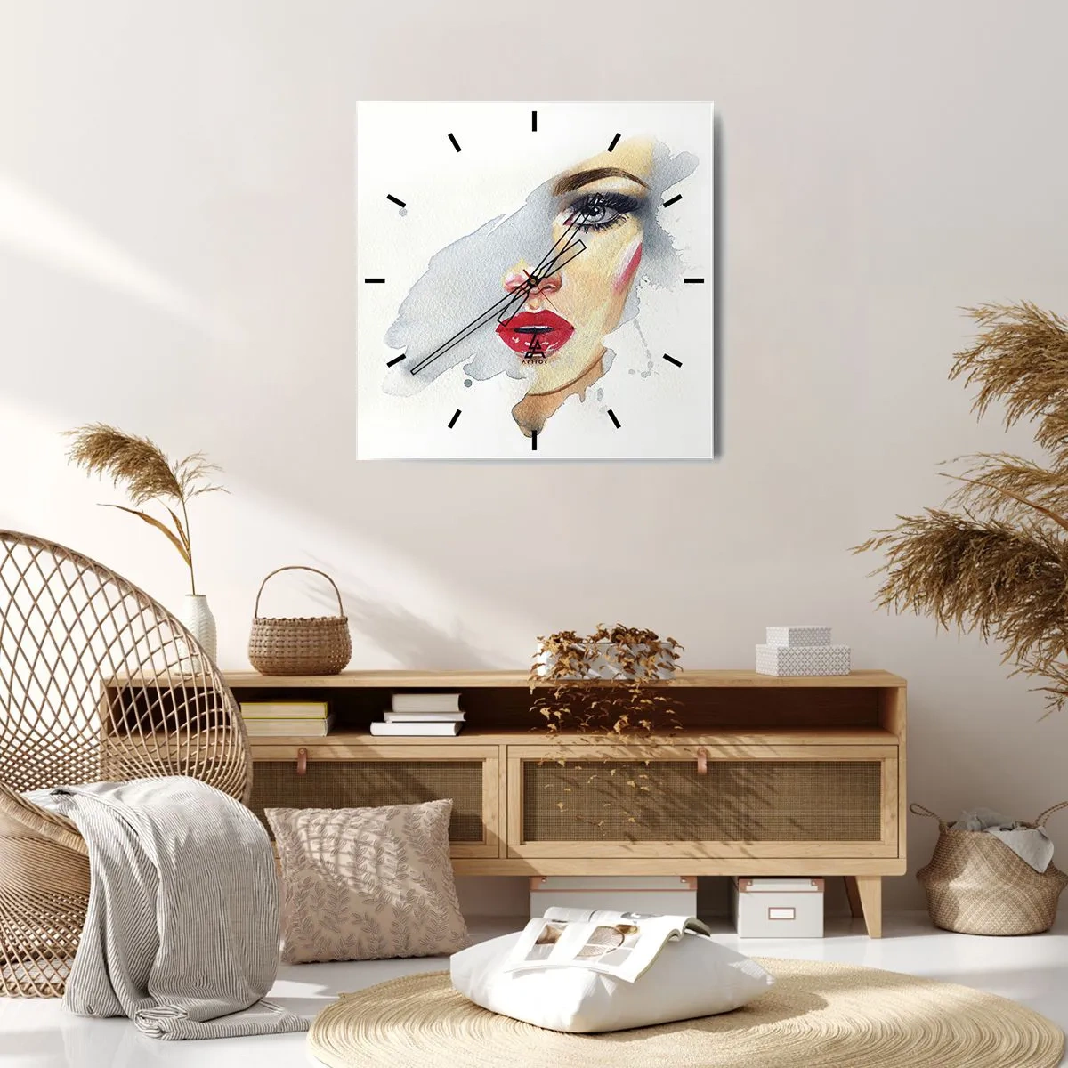 Horloge murale - Pendule murale - Portrait à l'aquarelle d'une femme au regard intense. - 30x30cm - Reflet dans une goutte d'eau - Décoration murale moderne pour le salon et la chambre ARTTOR