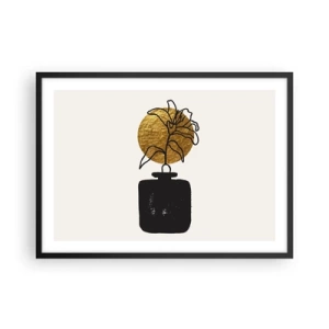 Affiche dans un cadre noir - Poster - Un dessin d'une fleur dans un vase sur un fond de cercle doré - 70x50cm - La beauté vaut son pesant d'or - Décoration murale moderne pour le salon et la chambre ARTTOR