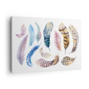 Impression sur toile - Image sur toile - Plumes colorées dans un style aquarelle délicat - 70x50cm - Léger, bariolé et multicolore - Décoration murale moderne pour le salon et la chambre ARTTOR