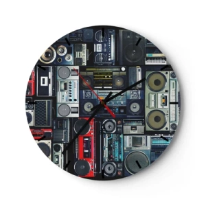 Horloge murale - Pendule murale - Radios et magnétophones colorés de style rétro - 30x30cm - Nostalgie des années 80 - Décoration murale moderne pour le salon, la cuisine et la chambre ARTTOR