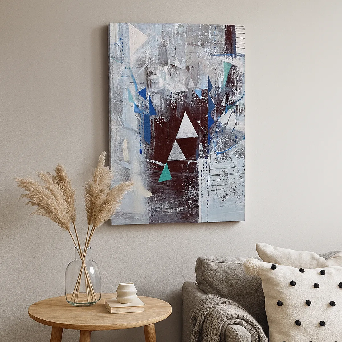 Impression sur toile - Image sur toile - Composition abstraite avec des triangles et des motifs géométriques - 50x70cm - Ordre prioritaire des triangles - Décoration murale moderne pour le salon et la chambre ARTTOR