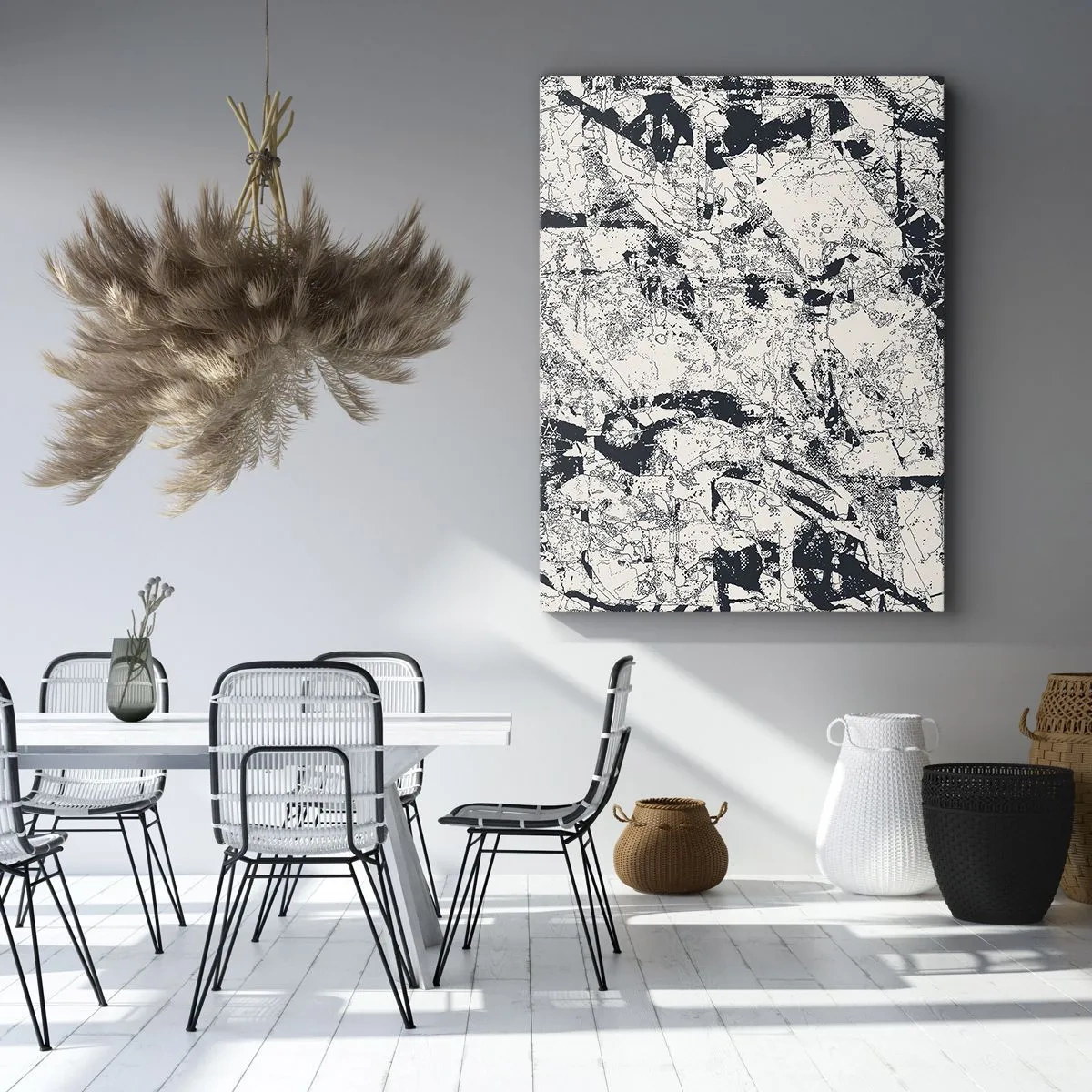 Impression sur toile - Image sur toile - Composition abstraite en noir et blanc avec une mise en page dynamique - 50x70cm - Interpénétration des contraires - Décoration murale moderne pour le salon et la chambre ARTTOR