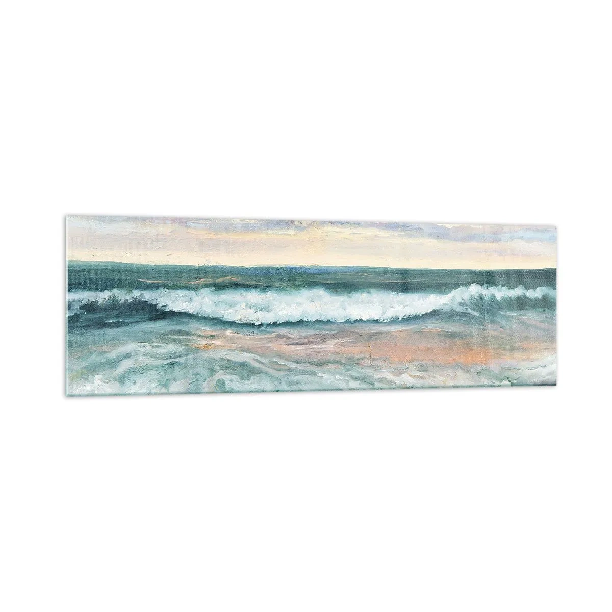 Impression sur verre - Image sur verre - Vagues de la mer contre un ciel nuageux au coucher du soleil - 160x50cm - Ici tu adouciras ton âme - Décoration murale moderne pour le salon et la chambre ARTTOR