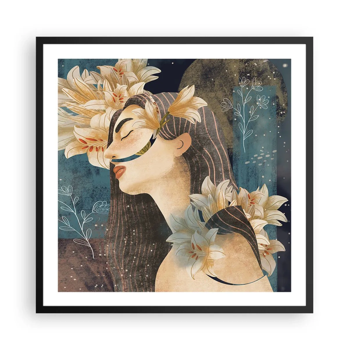 Affiche dans un cadre noir - Poster - Conte de fée sur la princesse lilas - 60x60 cm