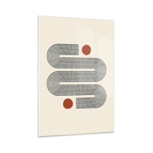 Impression sur verre - Image sur verre - Motif de lignes minimaliste à pois rouges - 50x70cm - Du début à la fin - Décoration murale moderne pour le salon et la chambre ARTTOR