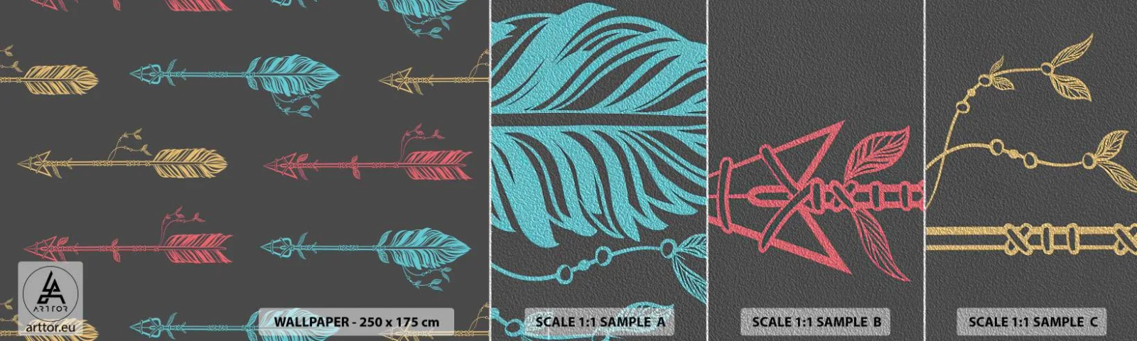 Échantillon de Papier Peint Premium Sand - Dans l'ordonnance - Abstraction, Bohème, Flèche - 100x30 cm