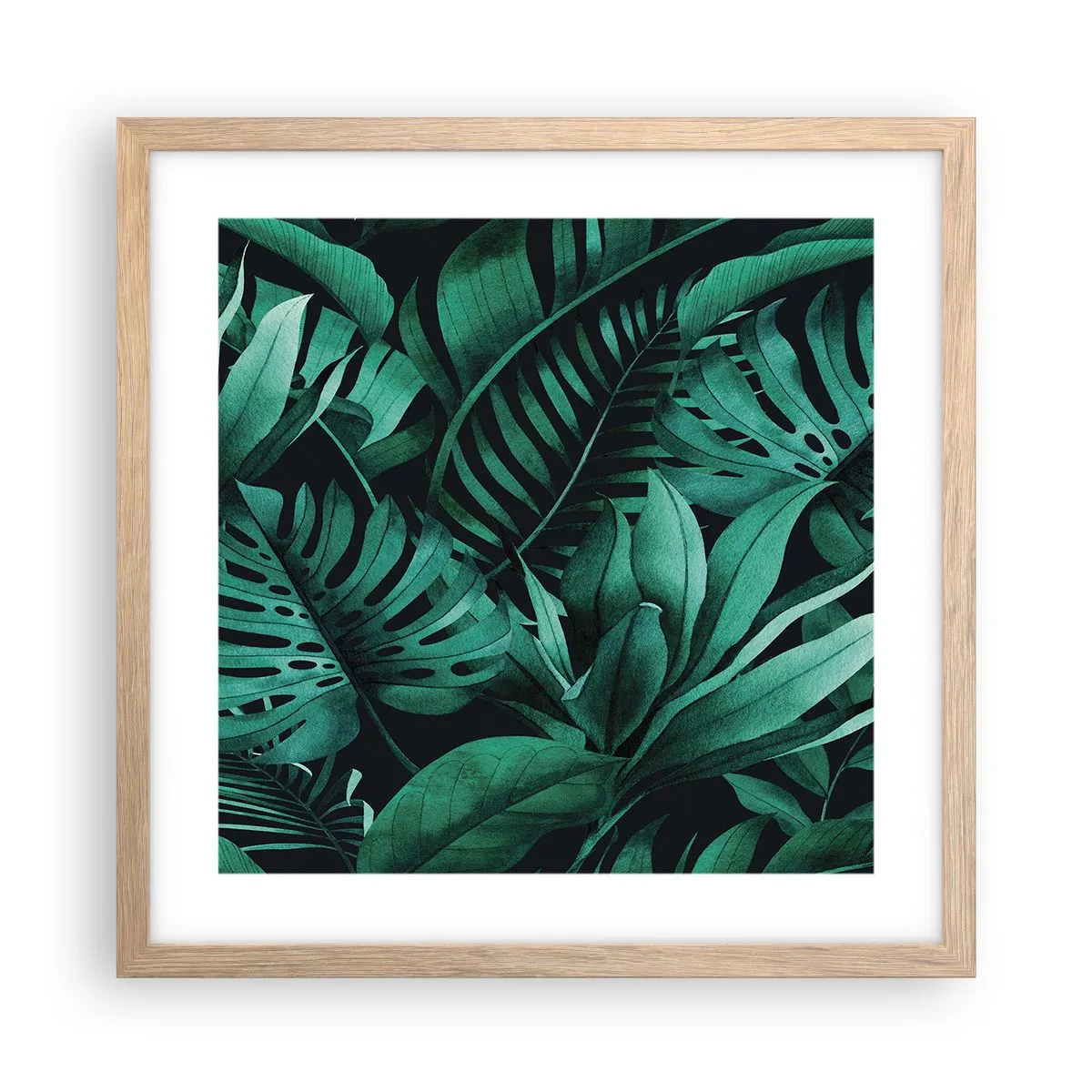 Affiche dans un chêne clair - Poster - Profondeur du vert tropical - 40x40 cm