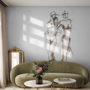 Papier Peint Photo Premium Sand - Un croquis minimaliste de deux personnages dans une pose dynamique. - 100x70cm - Étude de la grâce - Décoration murale moderne pour le salon et la chambre ARTTOR