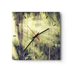Horloge murale - Pendule murale - Rayons de soleil dans une forêt tropicale de palmiers - 30x30cm - Nature enflammée - Décoration murale moderne pour le salon et la chambre ARTTOR