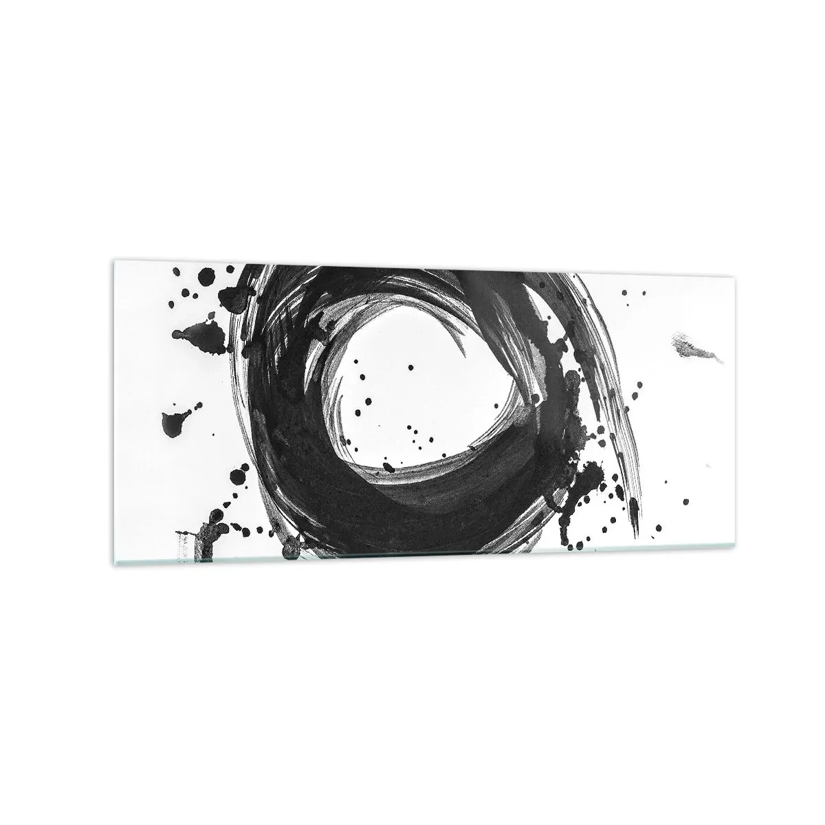 Impression sur verre - Image sur verre - Abstraction noire en forme de cercle sur fond blanc - 120x50cm - Le tourbillon de la création - Décoration murale moderne pour le salon et la chambre ARTTOR