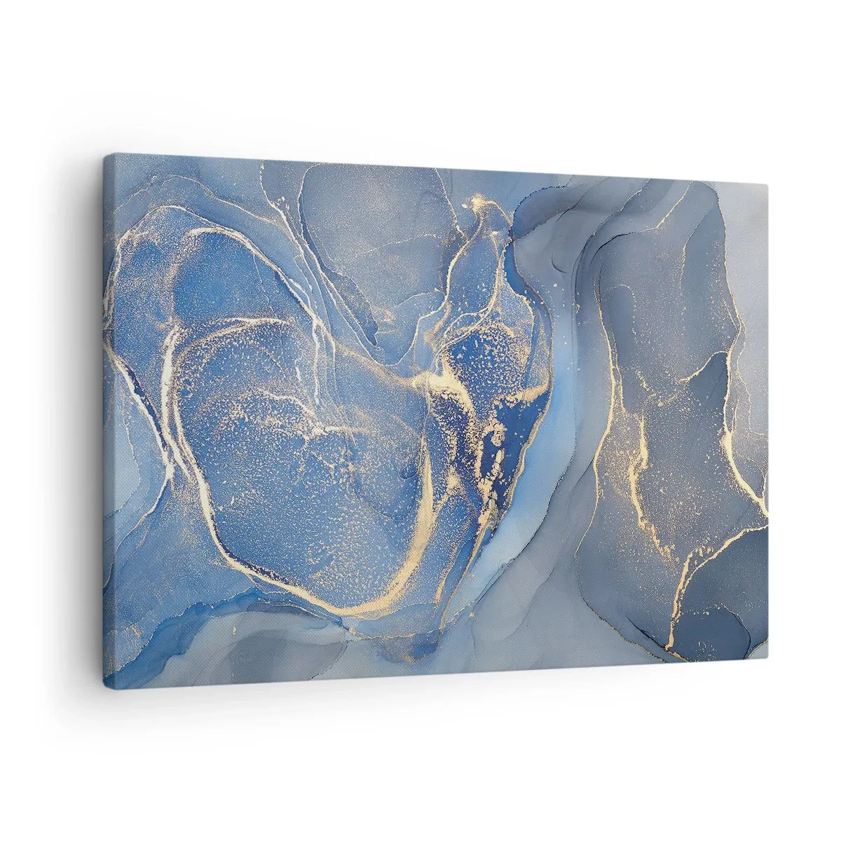 Impression sur toile - Image sur toile - Motifs bleus abstraits avec des accents dorés - 70x50cm - Poussière d'or - Décoration murale moderne pour le salon et la chambre ARTTOR