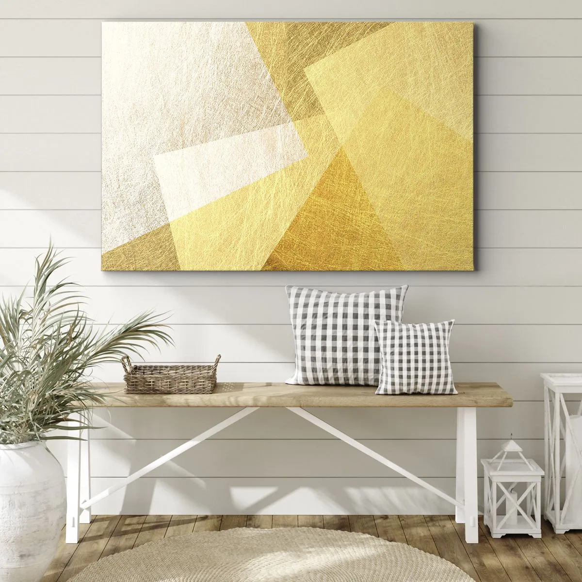 Impression sur toile - Image sur toile - Formes géométriques aux tons dorés et clairs - 70x50cm - Météo géométrique - Décoration murale moderne pour le salon et la chambre ARTTOR