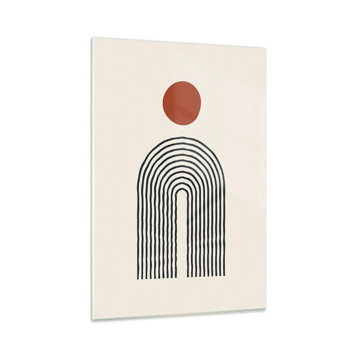 Impression sur verre - Image sur verre - Motif abstrait moderne avec des lignes et un cercle rouge - 80x120cm - Le magnétisme des formes et des couleurs - Décoration murale moderne pour le salon et la chambre ARTTOR