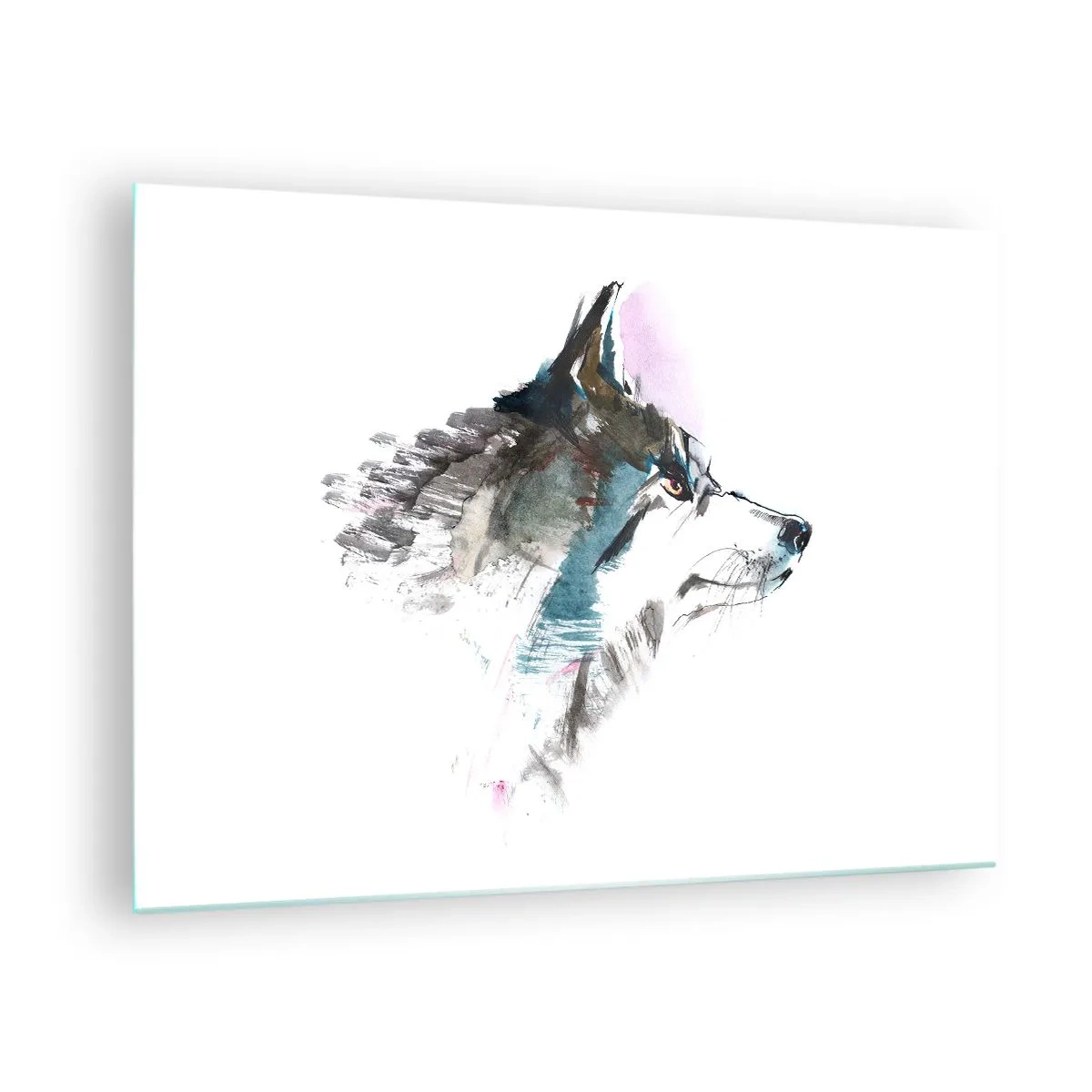 Impression sur verre - Image sur verre - Loup dans un style aquarelle artistique sur fond blanc - 70x50cm - On parle du loup - Décoration murale moderne pour le salon et la chambre ARTTOR