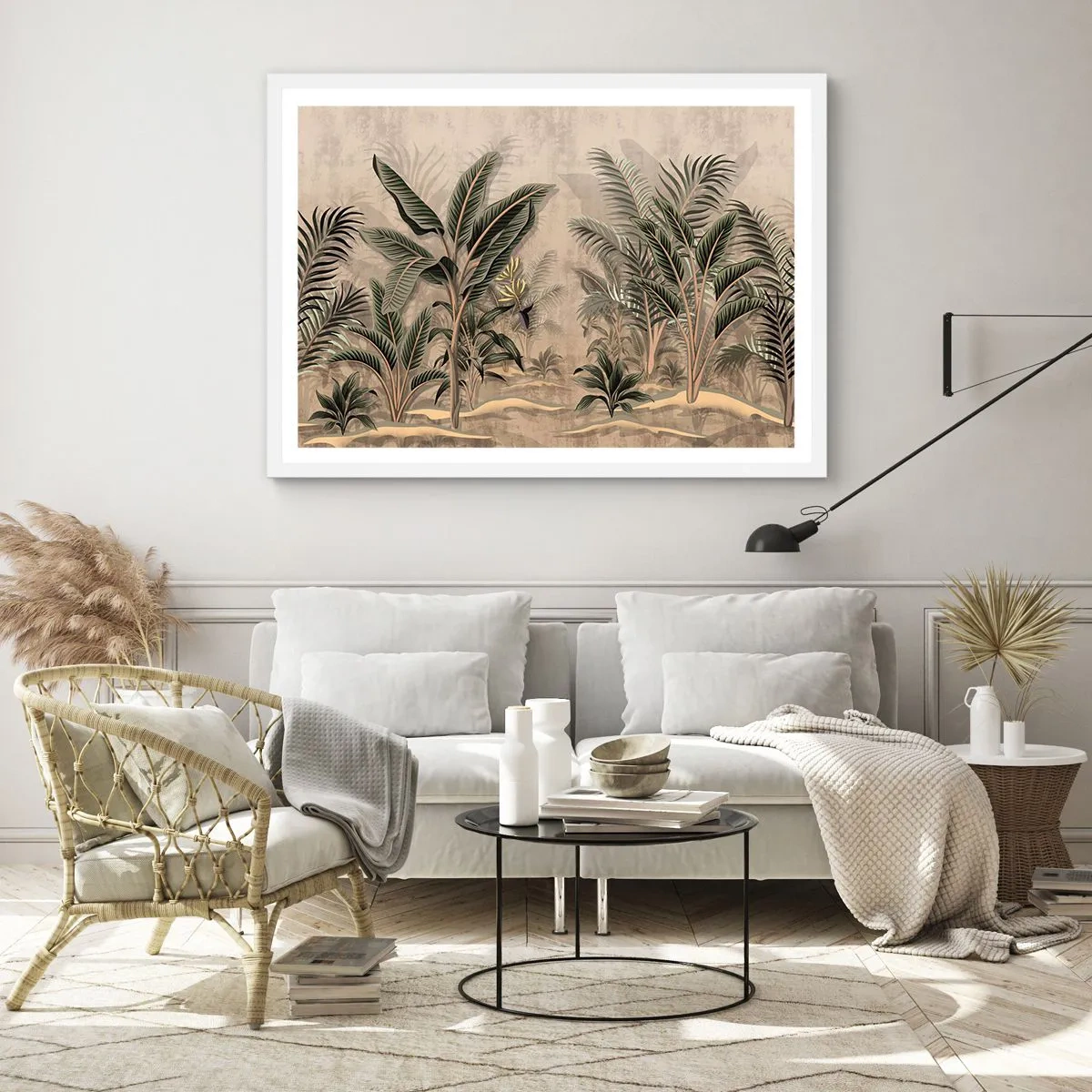 Affiche dans un cadre blanc - Poster - Une gravure de style colonial - 100x70 cm