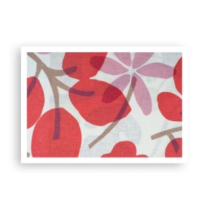 Affiche - Poster - Fleurs et feuilles dans les tons de rouge et de rose - 100x70cm - Composition florale dans les roses - Décoration murale moderne pour le salon et la chambre ARTTOR