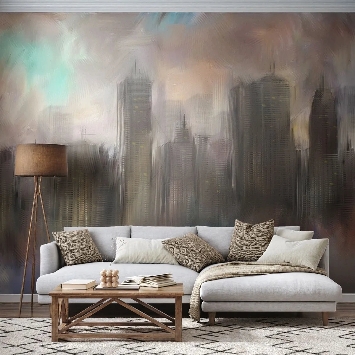 Papier Peint Autocollant Deluxe Sticker - Une composition d'acier, de pierre et de brouillard - Ville, Architecture, Morceau - 250x175 cm