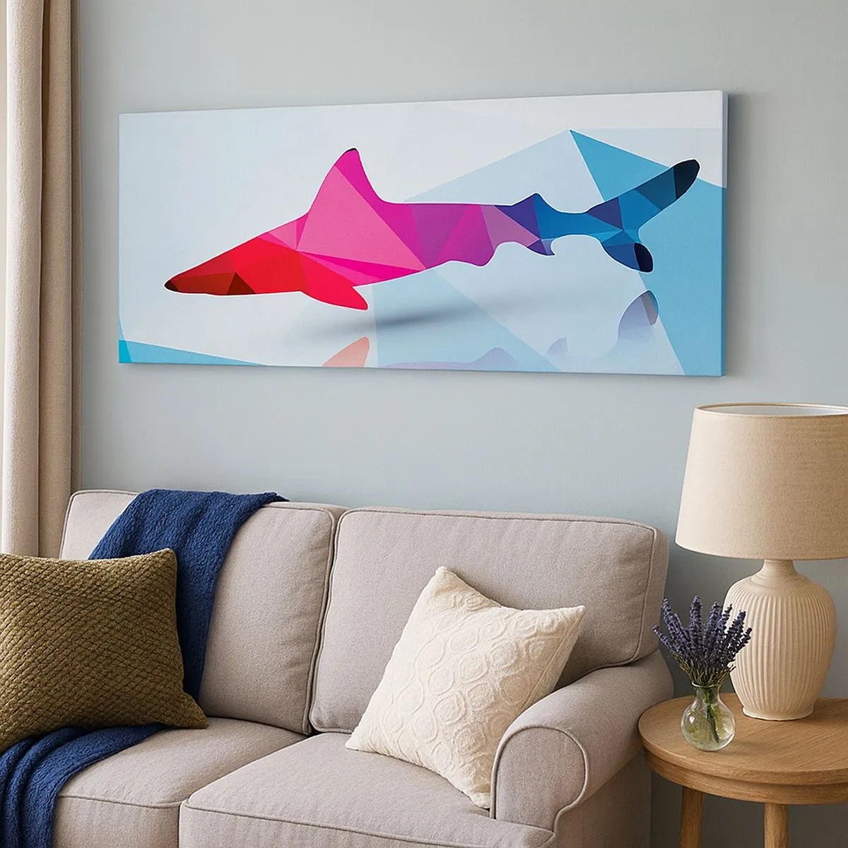 Impression sur toile - Image sur toile - Un requin dans un espace de cristal - 100x40 cm
