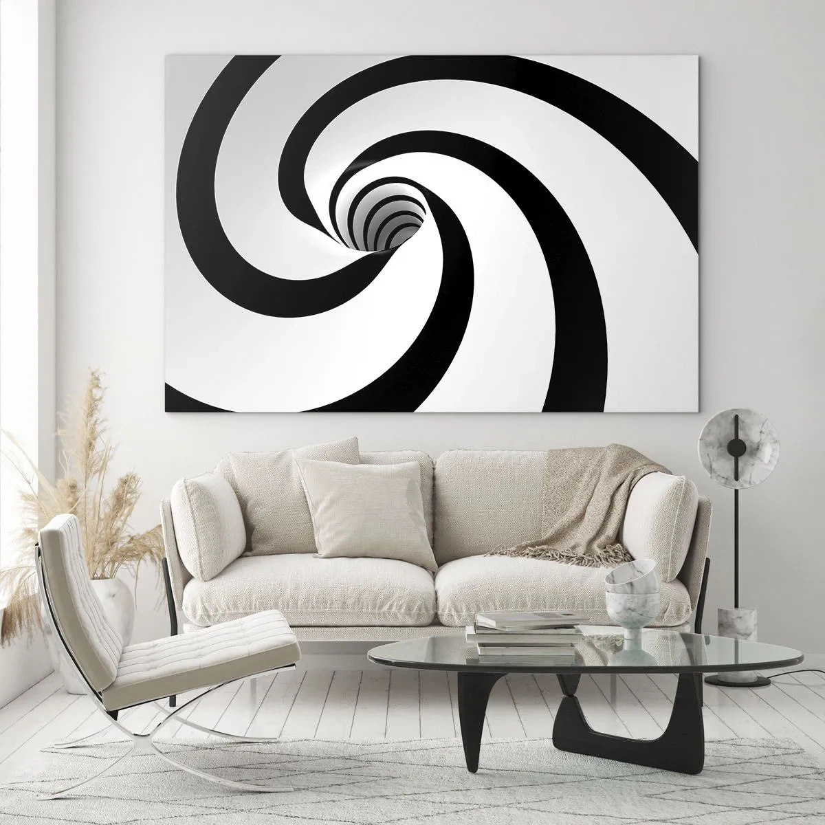 Impression sur verre - Image sur verre - Motif en spirale hypnotique en noir et blanc - 100x70cm - Céder au vortex ? - Décoration murale moderne pour le salon et la chambre ARTTOR