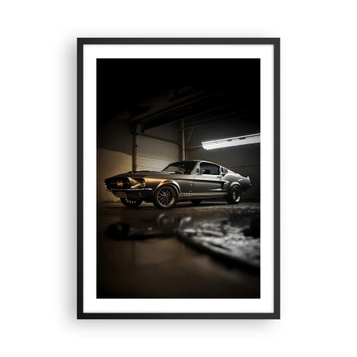 Affiche dans un cadre noir - Poster - Voiture de sport classique dans le garage - 50x70cm - Retour dans le passé - Décoration murale moderne pour le salon et la chambre ARTTOR