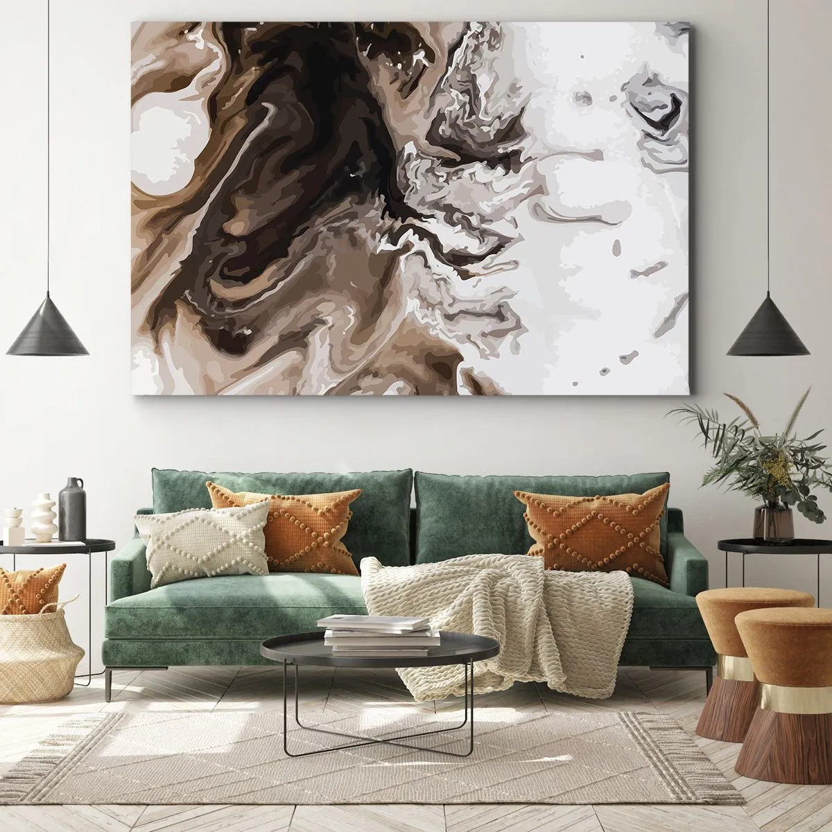 Impression sur toile - Image sur toile - Abstraction dans les tons de brun avec des lignes dynamiques - 70x50cm - Contraste de couleur - Décoration murale moderne pour le salon et la chambre ARTTOR
