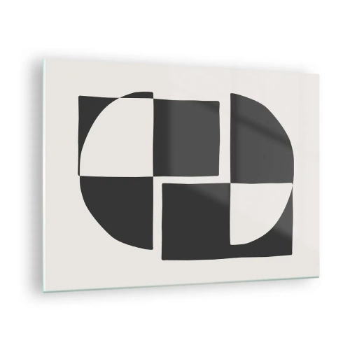 Impression sur verre - Image sur verre - Composition géométrique de formes noires et blanches - 70x50cm - Antithèse - Synthèse - Décoration murale moderne pour le salon et la chambre ARTTOR