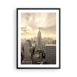 Affiche dans un cadre noir - Poster - Panorama de la ville de New York avec l'Empire State Building - 50x70cm - New York tissé de gris - Décoration murale moderne pour le salon et la chambre ARTTOR