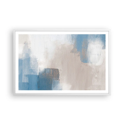 Affiche dans un cadre blanc - Poster - Abstraction rose derrière un rideau de bleu - 91x61 cm