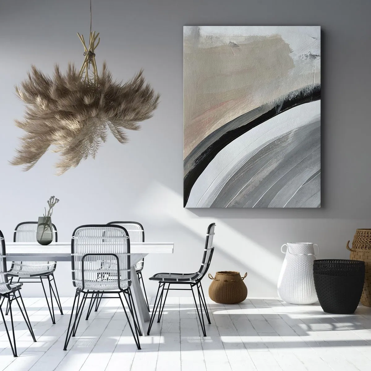 Impression sur toile - Image sur toile - Arche abstraite dans les tons de noir, gris et beige - 70x100cm - Composition : arc de noir et gris - Décoration murale moderne pour le salon et la chambre ARTTOR