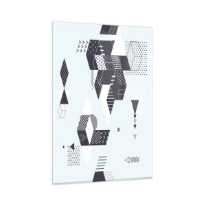 Impression sur verre - Image sur verre - Graphismes géométriques modernes dans des tons de blanc et de bleu marine - 80x120cm - Dans l'âme d'un mathématicien - Décoration murale moderne pour le salon et la chambre ARTTOR