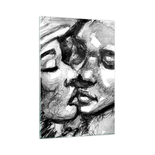 Impression sur verre - Image sur verre - Une aquarelle en noir et blanc représentant un moment intime entre deux personnes. - 80x120cm - Un moment tendre - Décoration murale moderne pour le salon et la chambre ARTTOR